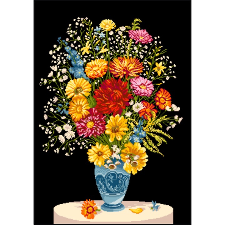 Ansamblu floral - kit goblen cu diagrama color