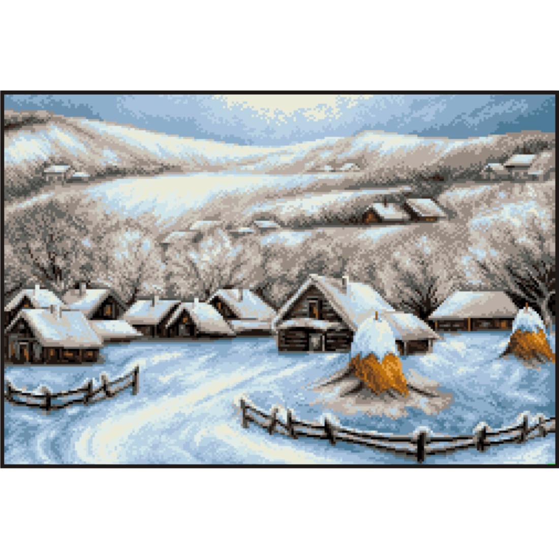 Satul troienit - kit goblen cu diagrama alb-negru