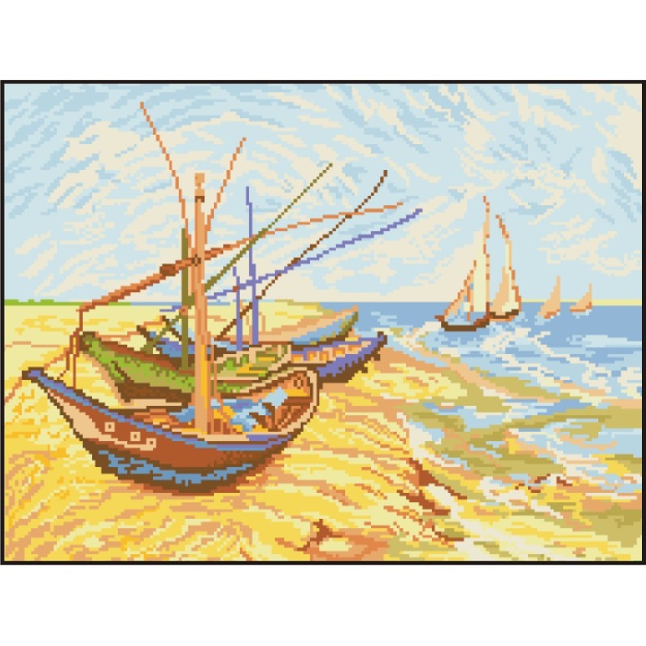 Barcile pescarilor - kit goblen cu diagrama alb-negru