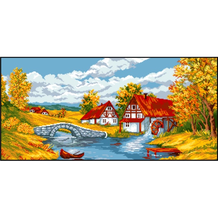 Linistea toamnei - kit goblen cu diagrama alb-negru