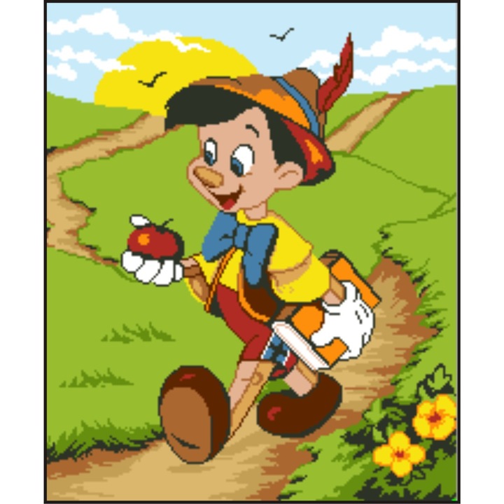 Pinochio - kit goblen cu diagrama alb-negru