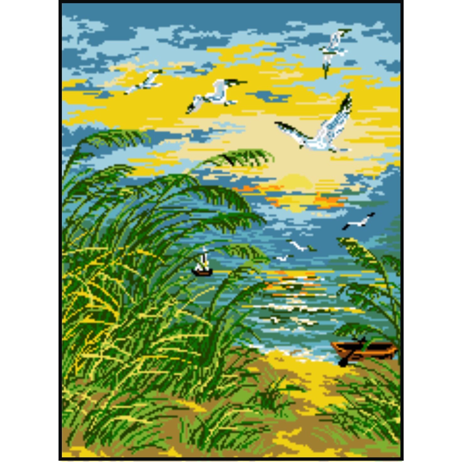 Feerie cu pescarusi - kit goblen cu panza imprimata