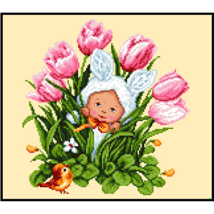 Poveste in tara lalelelor - kit goblen cu diagrama alb-negru