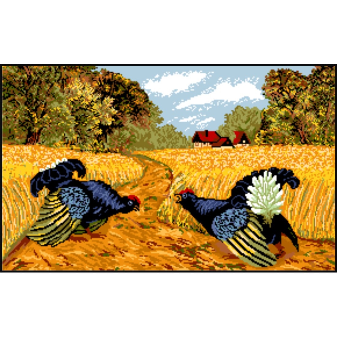 Duelul fazanilor - kit goblen cu panza imprimata