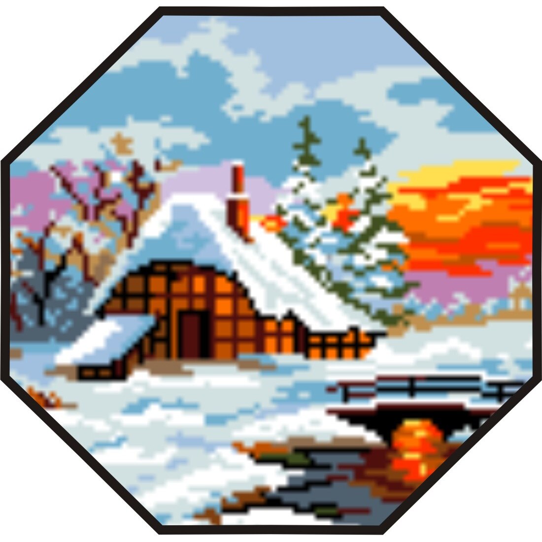 Iarna in octogon - kit goblen cu panza imprimata