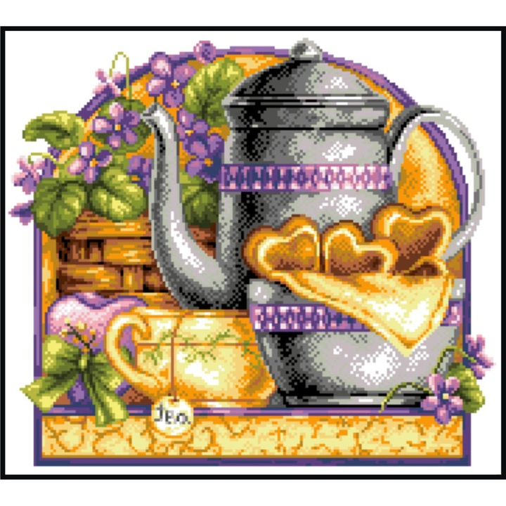 Invitatie la ceai - kit goblen cu panza imprimata