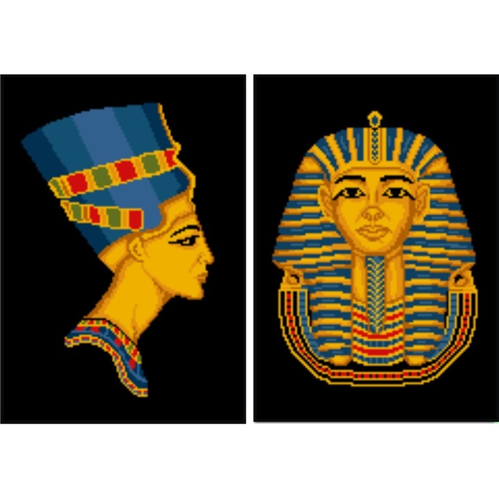 Nefertiti si Tutankhamon - kit goblen cu diagrama color