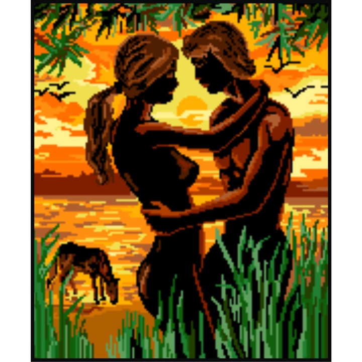 Imbratisare - kit goblen cu panza imprimata