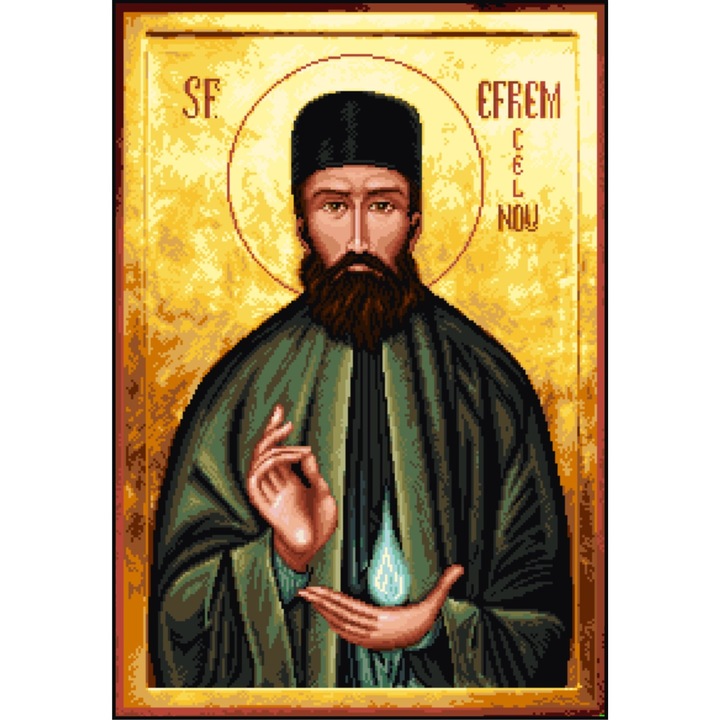 Sfantul Mucenic Efrem cel Nou - kit goblen cu diagrama alb-negru