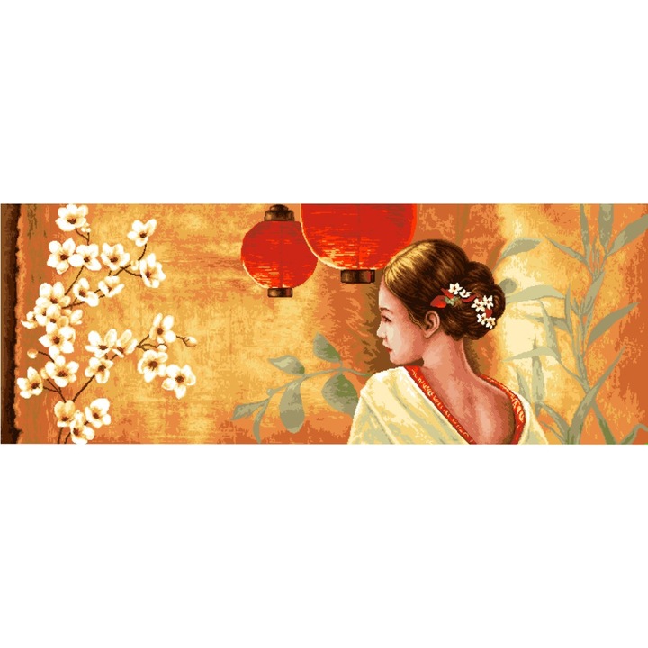 Fantezie cu lampioane - kit goblen cu diagrama alb-negru