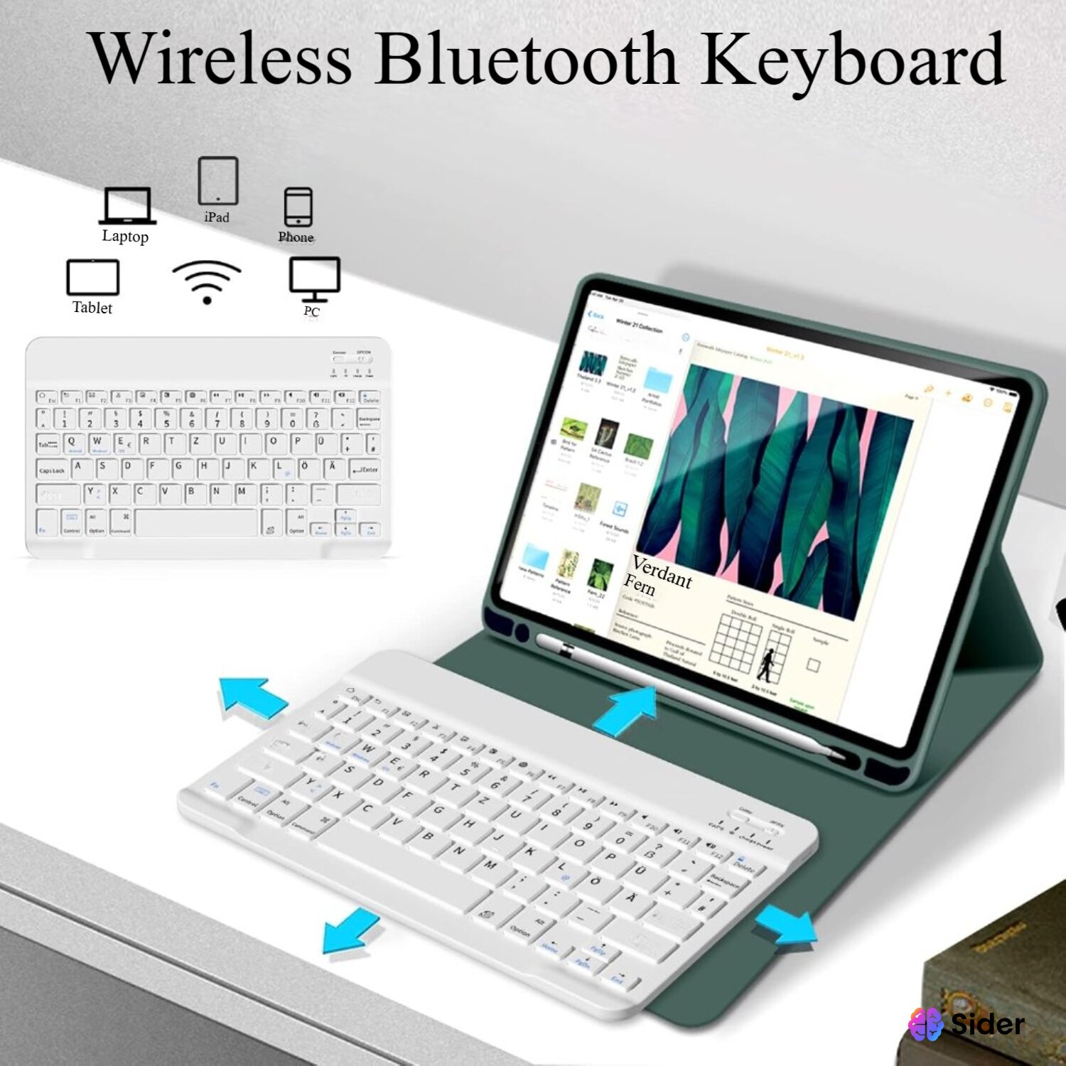 Husa cu tastatura ZOYU, pentru iPad Air 5 (2022) / iPad Air 4 (2020), layout QWERTZ, cu suport pentru stilou, verde inchis