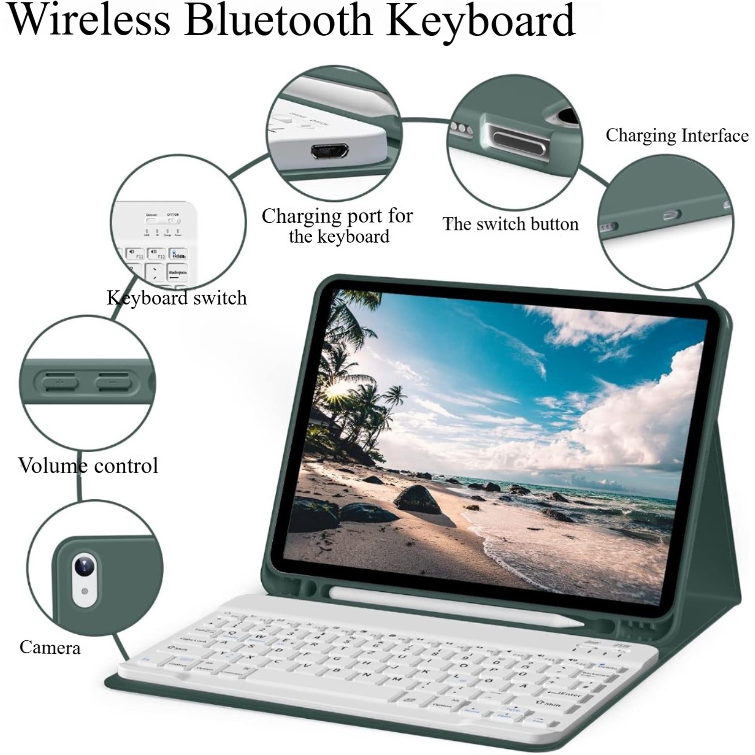 Husa cu tastatura ZOYU, pentru iPad Air 5 (2022) / iPad Air 4 (2020), layout QWERTZ, cu suport pentru stilou, verde inchis