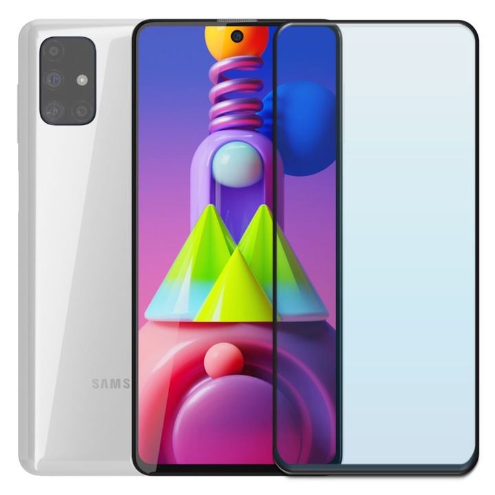 Folie din sticla securizata pentru Samsung Galaxy M51, HAMSTERBOX Glass Shield, Protectie completa ecran, Full face, Aplicare rapida, Case Friendly, Transparenta