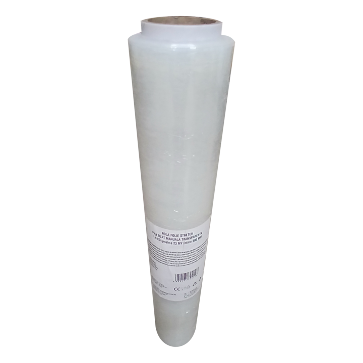 Folie stretch paletizat manual transparenta, 1.5 kg, grosime 23 microni, rola de 500mm