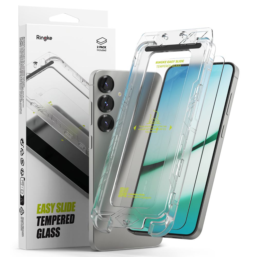 Set 2 folii sticla cu sistem de montare Ringke Easy Slide compatibil cu Samsung Galaxy S24 / S25 Clear