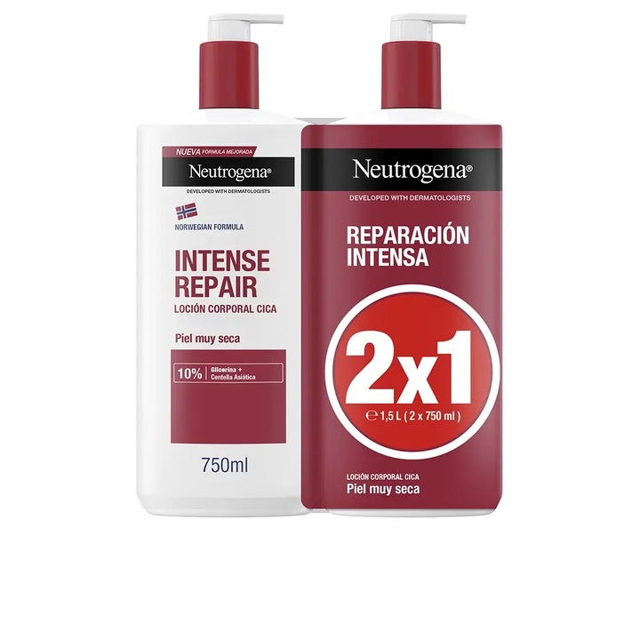 Set Lotiune de corp pentru pielea sensibila, Neutrogena Intense Repair, 2 x 750 ml