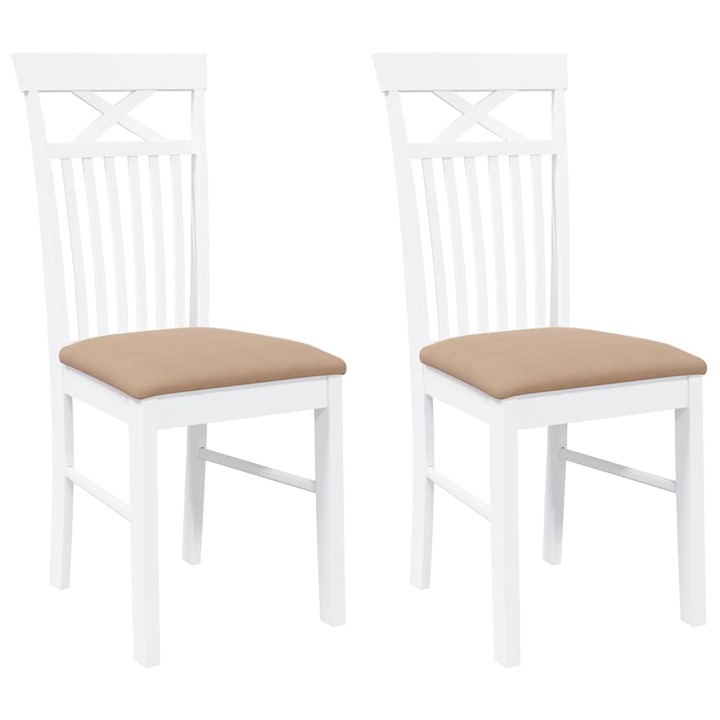 Set scaune de sufragerie vidaXL, cu perne, 2 buc, cauciuc din lemn masiv alb, 8.4 Kg 4102416