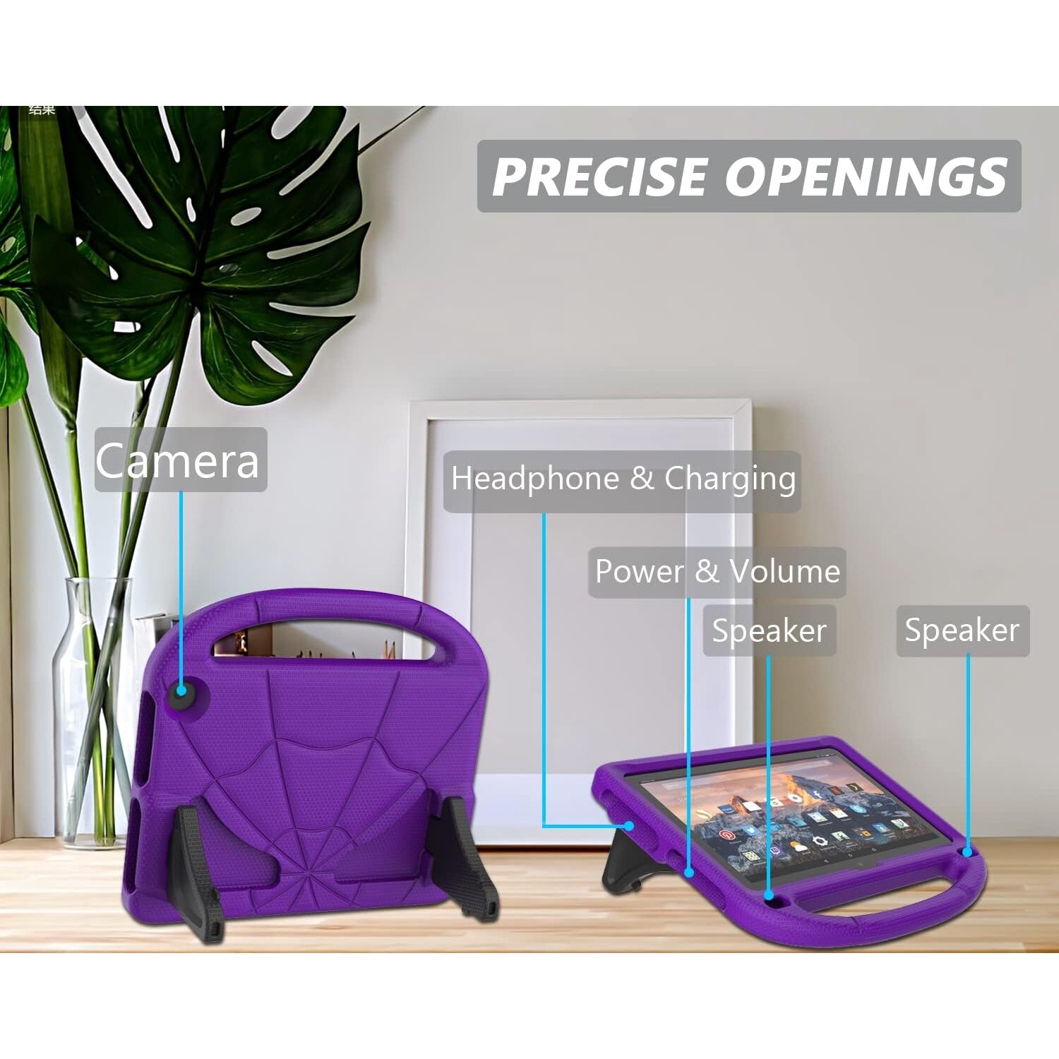 Husa pentru tableta de 8 inchi, usoara, rezistenta la socuri, pentru copii, cu suport de maner-VIOLET