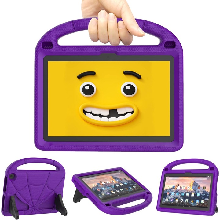 Husa pentru tableta de 8 inchi, usoara, rezistenta la socuri, pentru copii, cu suport de maner-VIOLET