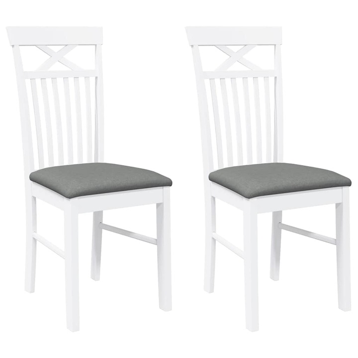 Set scaune de sufragerie vidaXL, cu perne, 2 buc, cauciuc din lemn masiv alb, 8.4 Kg 4102413