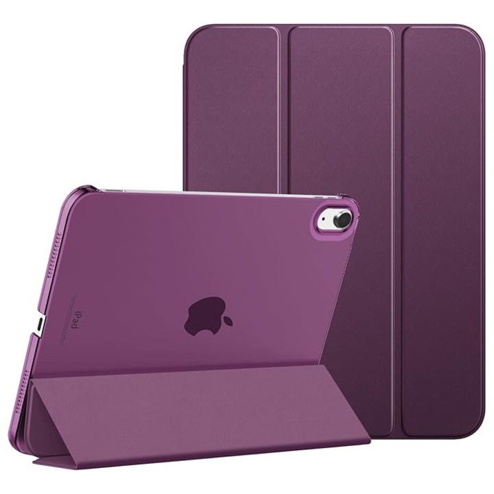 Husa Protectie Flip pentru iPad 10 2022/2024, iPad 11 2025, Model Carte, Pliabila pentru Suport, Mov Strugure