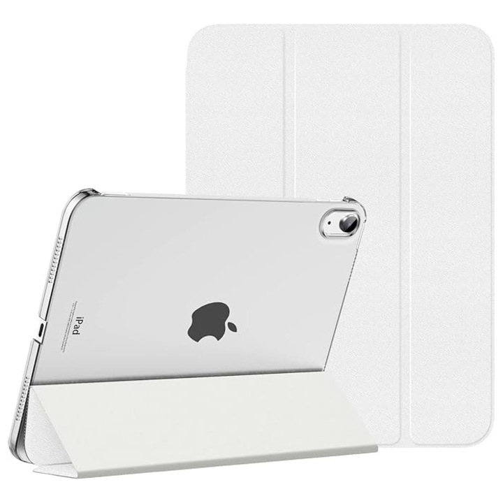 Флип защитен калъф за iPad 10 2022/2024, диагонал 10,9", модел книга, сгъваем за поддръжка, бял