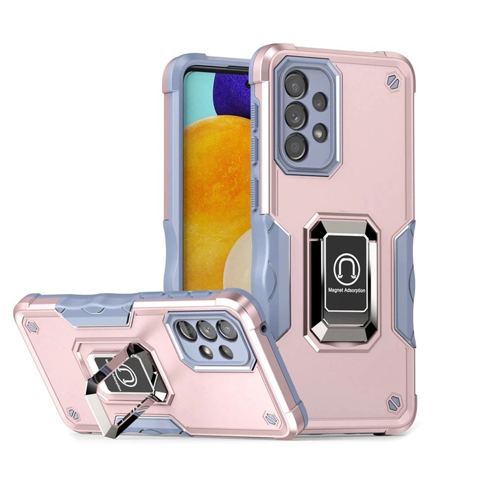 G-Tech Magnet Stand капак, съвместим с Motorola Moto G32, Antisoc Defender, Вграден опорен магнит за кола, Функция стойка, Поликарбонат, Розов