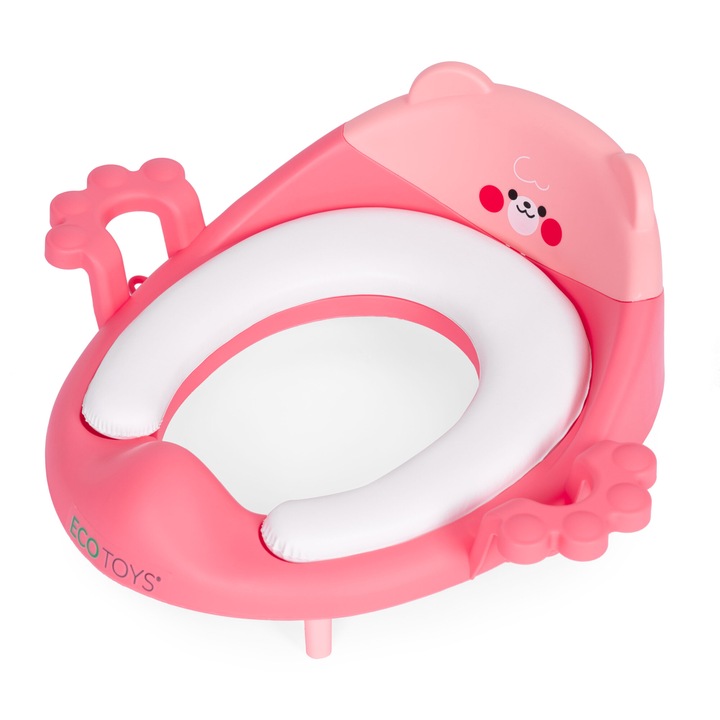Gyermek WC-ülőke, ECOTOYS, rózsaszín, fogantyúval és puha párnával, 25x24 cm