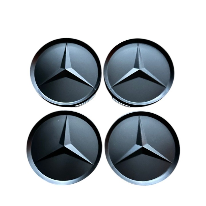 Set 4 capacele roti 75mm, model STAR, pentru jante aliaj Mercedes-Benz, Negru Mat