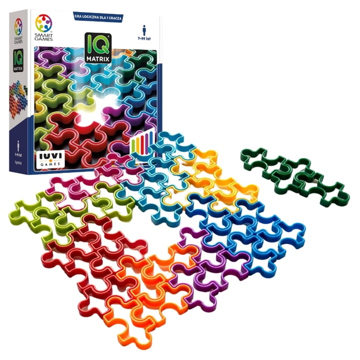Set Joc Logic Cu 120 De Provocari, Smart Games, Iq Matriq, Varsta 7+, Numar De Jucatori 1, 9 Elemente Colorate In Forma De Puzzle, Brosura Cu 120 De Provocari, 6 x 6 cm, Multicolor