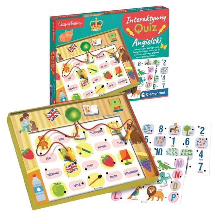 Интерактивен тест по английски език, Clementoni, Учи чрез игра, Образователен комплект, 4+, Многоцветен