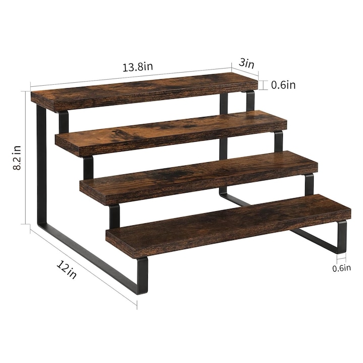 Дървена витрина OVERTANG, 4 нива, рустик дизайн, за организиране на парфюми и подправки, тъмнокафяв цвят