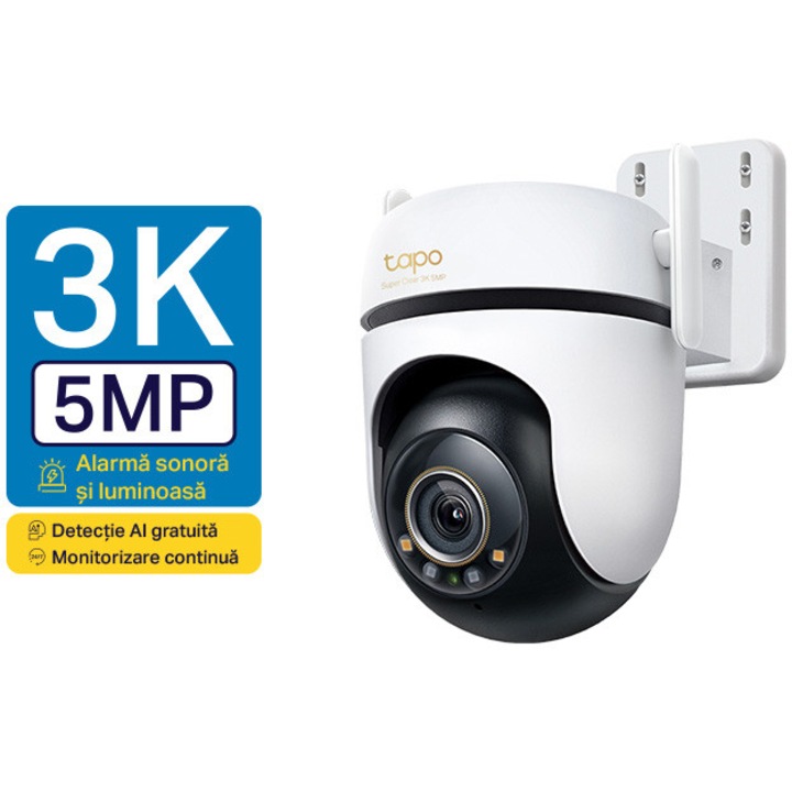 Camera de supraveghere Smart Wireless TP-Link Tapo C530WS Outdoor Pan/Tilt 360 grade, 5MP, 3K, 2880×1620, Starlight Color Night Vision, IP66, Two-Way Audio, Detectarea persoanelor, animalelor de casa si a masinilor, Alarma sonora