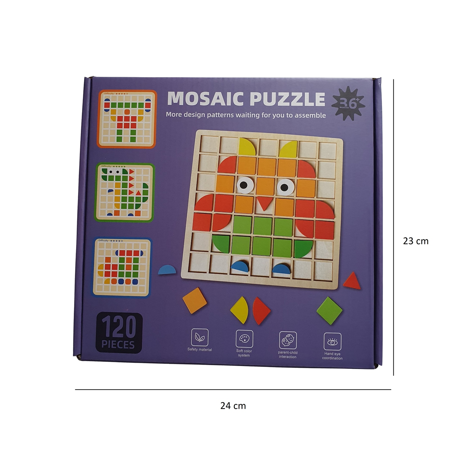 Joc educativ mozaic din lemn Mosaic puzzle, 120 piese si 20