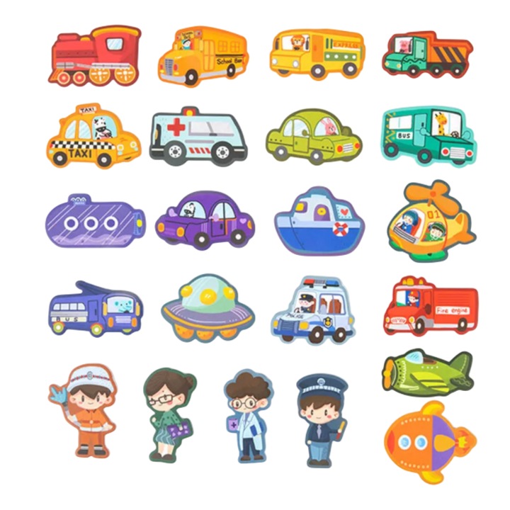 Set Magneti de frigider, puzzle-uri, 22 bucati, Vehicule si profesii