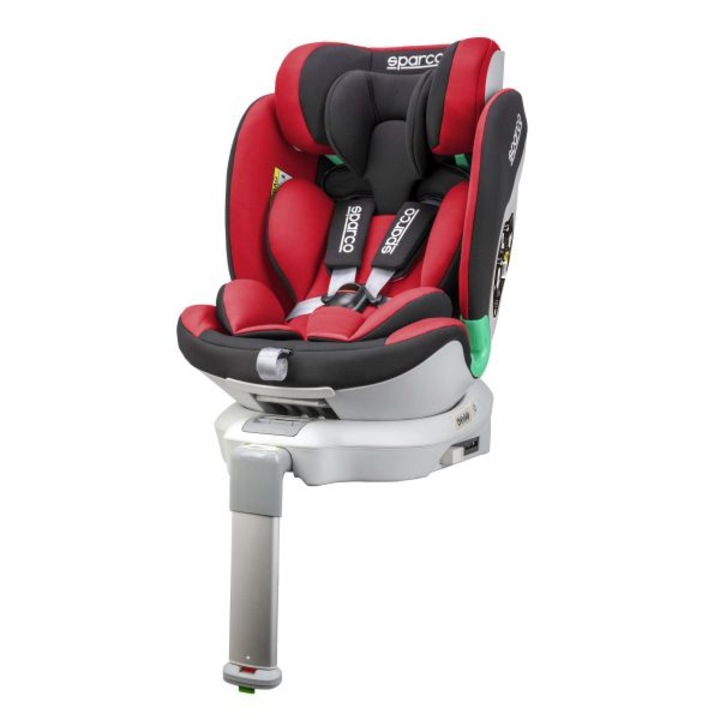 Scaun auto pentru copii SPARCO SPRO 9-25 kg, ISOFIX cu baza + suport stabilizator, negru/rosu