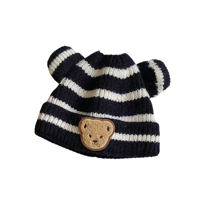 Caciula pentru copii Zeaicos, design cu dungi, model ursulet, lana, multicolor, 1-12 luni