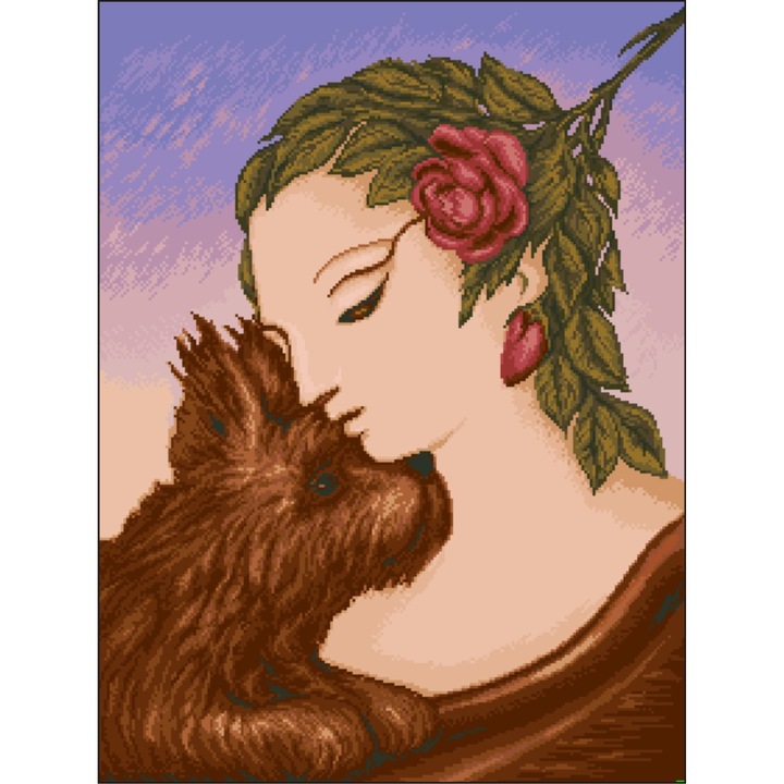 Femeia trandafir - kit goblen cu diagrama alb-negru