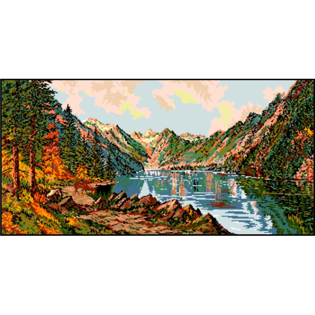 Lac montan - kit goblen cu diagrama alb-negru