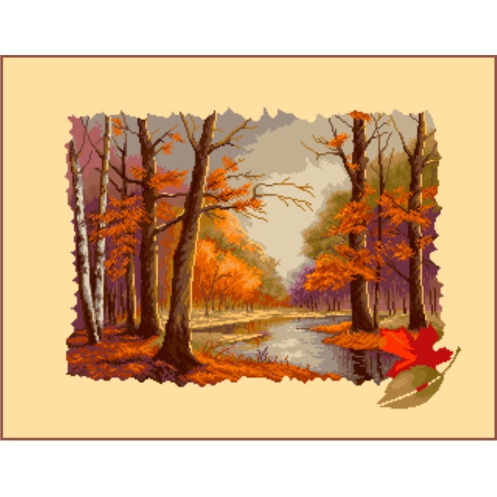 Lunca, toamna - kit goblen cu diagrama alb-negru