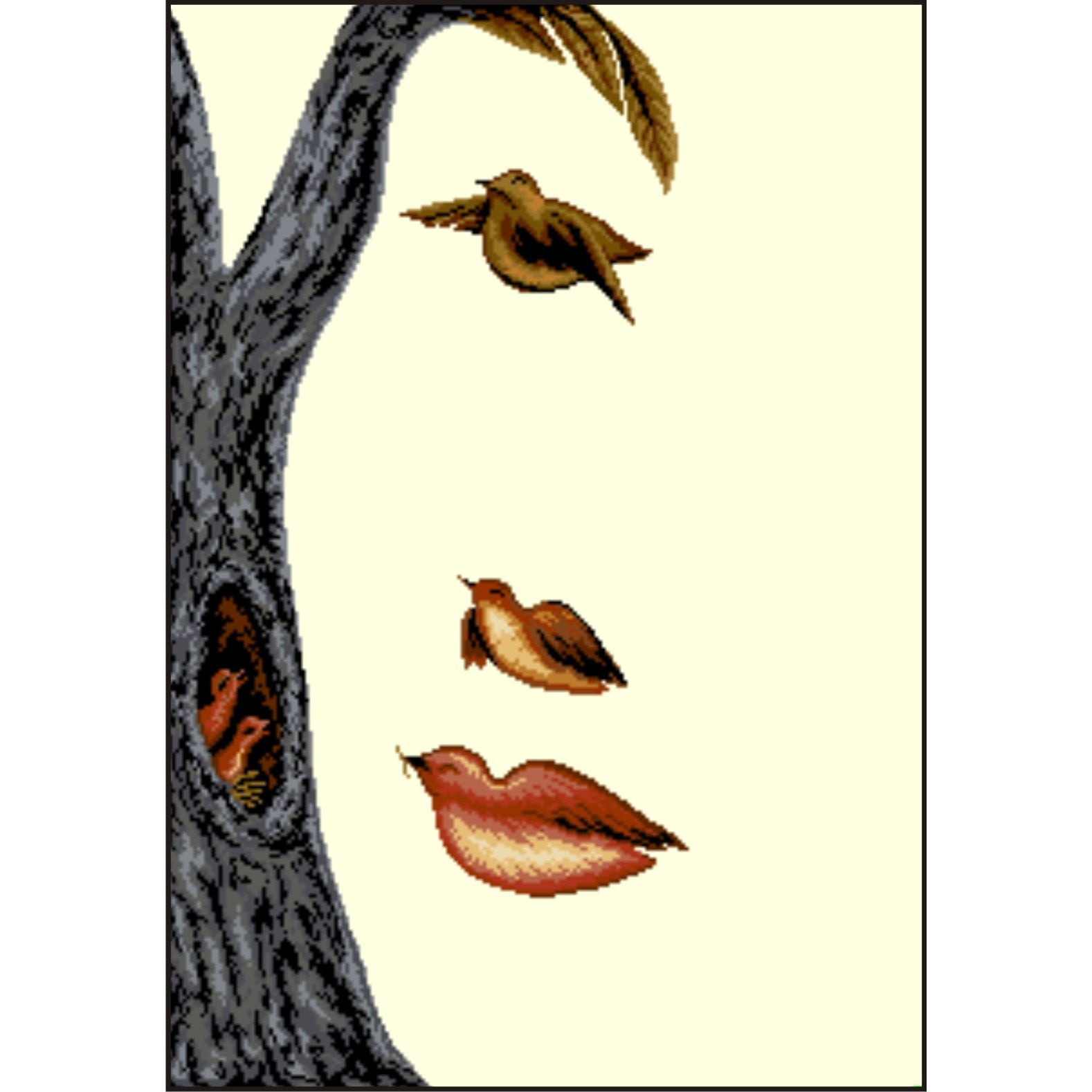 Pasarea mama - kit goblen cu diagrama color