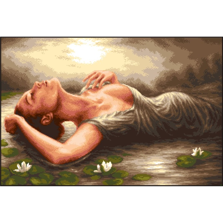 Lacul cu nuferi - kit goblen cu diagrama alb-negru