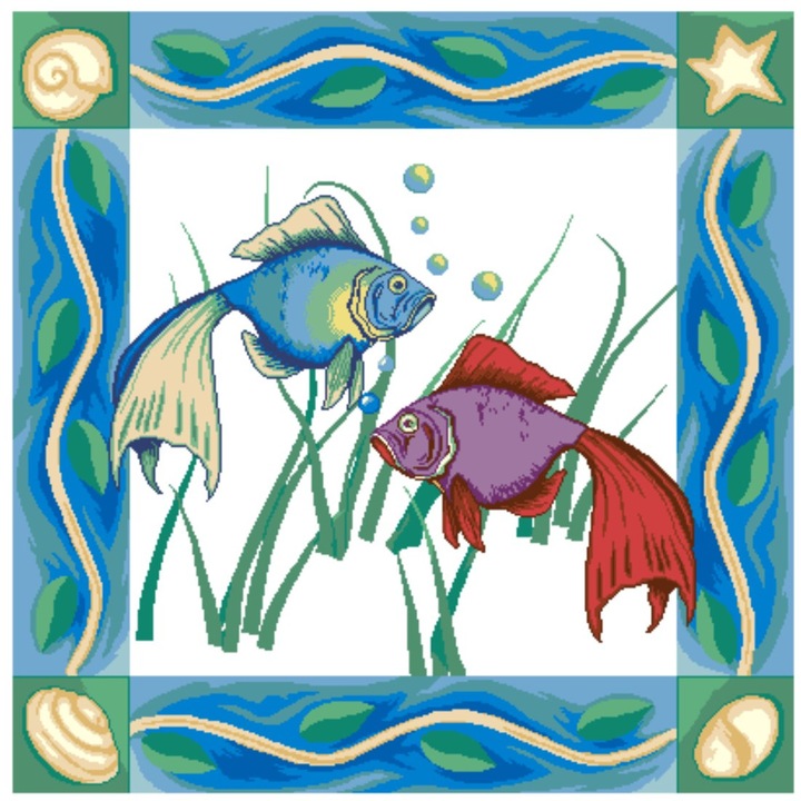 Exotici marini deco - kit goblen cu diagrama alb-negru