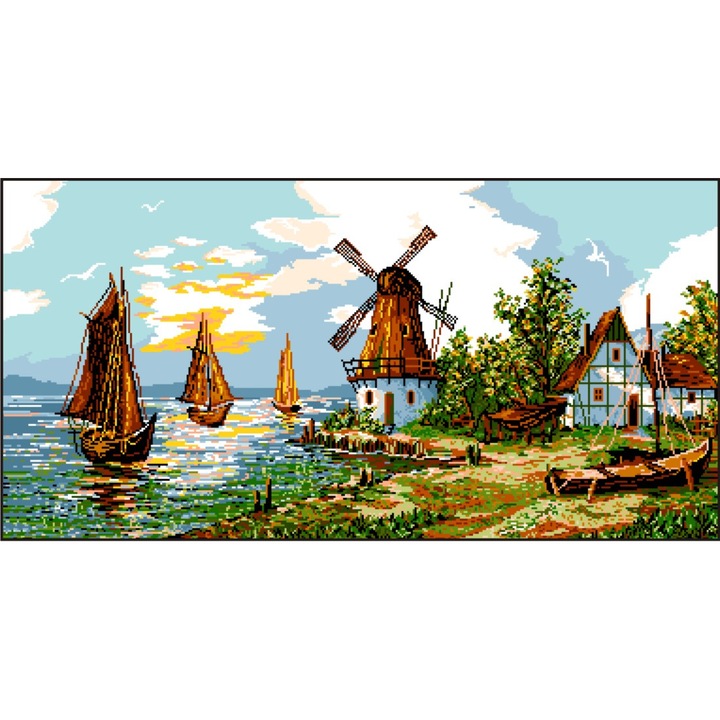 Peisaj olandez - kit goblen cu panza imprimata