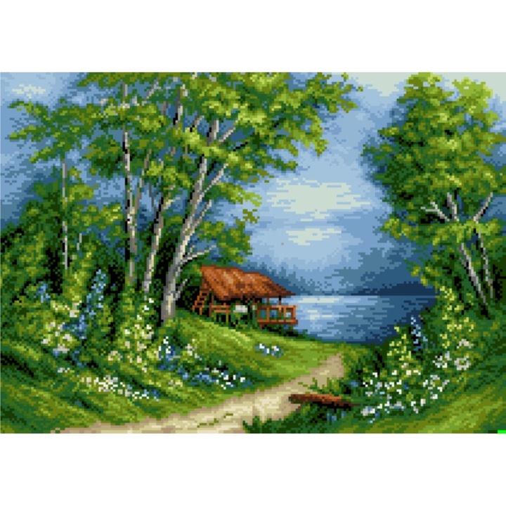 Lacul albastru - kit goblen cu diagrama color