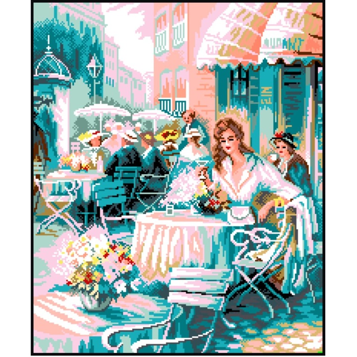 Strada cafenelelor - kit goblen cu diagrama color