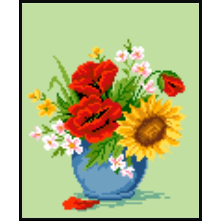 Maci si floarea soarelui - kit goblen cu diagrama alb-negru