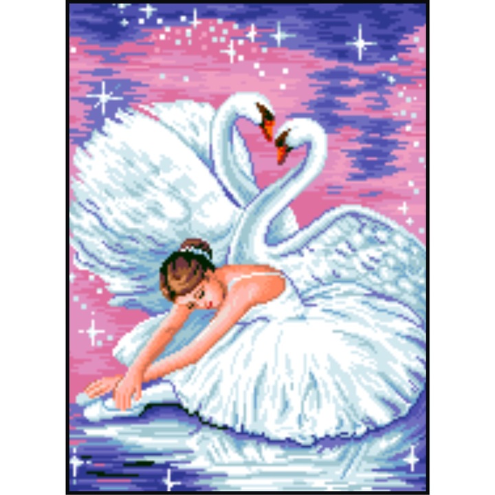 Lacul lebedelor - kit goblen cu panza imprimata