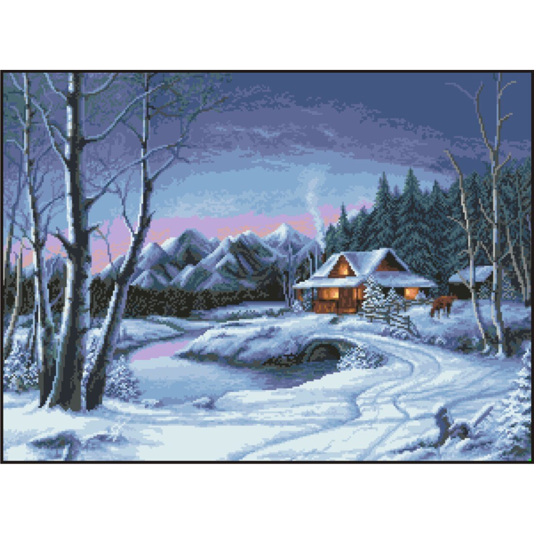 Iarna albastra - kit goblen cu panza imprimata