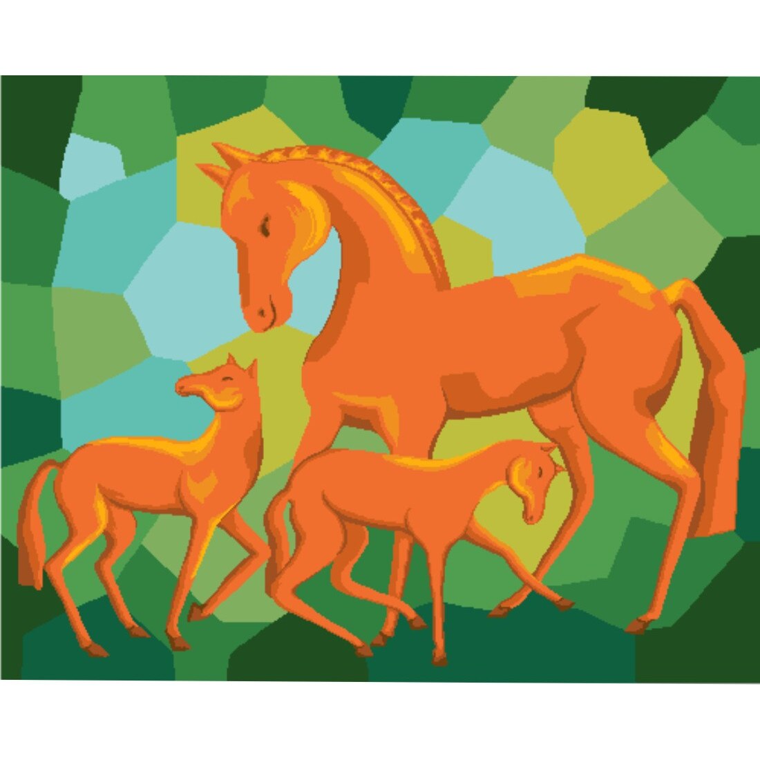 Cai pe vitraliu - kit goblen cu panza imprimata